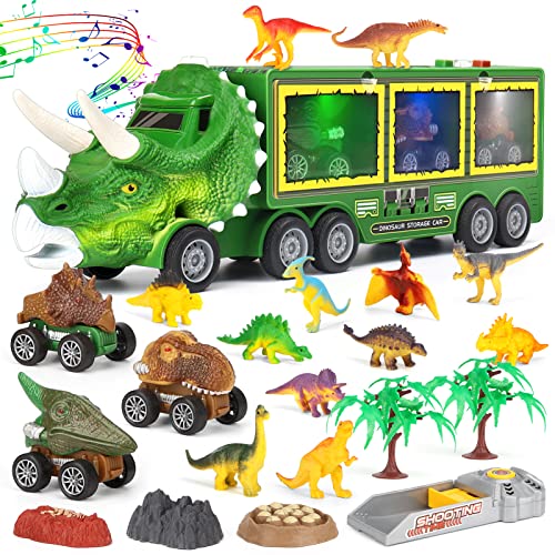 Aoskie Dinosaurier Spielzeug ab 3 4 5 Jahre, 23 Stück Truck Spielzeug mit Lichtern und Tönen, 3 Spielzeugautos, 12 Dinosaurier Figuren für Kinder Aoskie Dinosaurier Spielzeug ab 3 4 5 Jahre, 23 Stück Truck Spielzeug mit Lichtern und Tönen, 3 Spielzeugautos, 12 Dinosaurier Figuren für Kinder von Aoskie