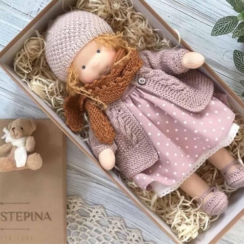 Aosrioylt Waldorfpuppe Handarbeit, Handgemachte Waldorfpuppe, Vintage Gehäkelte Puppe Stoffpuppe als Geburtstagsgeschenk Plüschfigur Spielzeug(16# Maria) von Aosrioylt