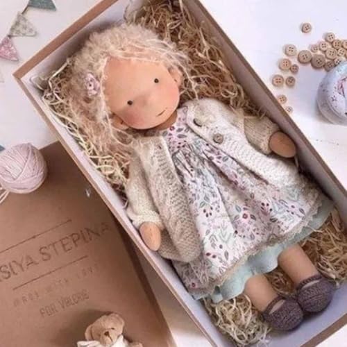 Aosrioylt Waldorfpuppe Handarbeit, Handgemachte Waldorfpuppe, Vintage Gehäkelte Puppe Stoffpuppe als Geburtstagsgeschenk Plüschfigur Spielzeug(22# Rachel) von Aosrioylt