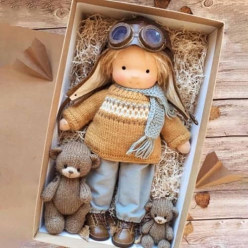 Aosrioylt Waldorfpuppe Handarbeit, Handgemachte Waldorfpuppe, Vintage Gehäkelte Puppe Stoffpuppe als Geburtstagsgeschenk Plüschfigur Spielzeug(24# Angela) von Aosrioylt