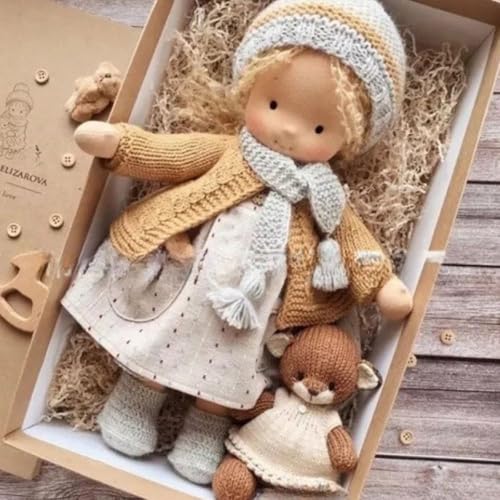 Aosrioylt Waldorfpuppe Handarbeit, Handgemachte Waldorfpuppe, Vintage Gehäkelte Puppe Stoffpuppe als Geburtstagsgeschenk Plüschfigur Spielzeug(34# Margot) von Aosrioylt