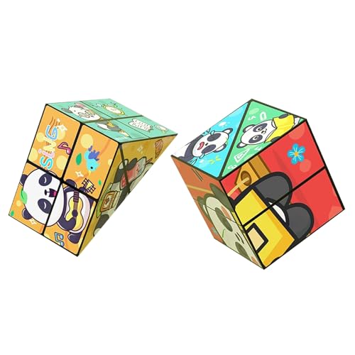 Kreatives, Faltbares Panda-Zauberwürfel-Spielzeug for Kinder, 3D-Flips-Zauberwürfel-Set, Stress- Und Angstabbau-Zauberwürfel, Verwandelt Puzzlewürfel for Unterwegs, Zappelschieber(2PCS(F)) von Aosrioylt