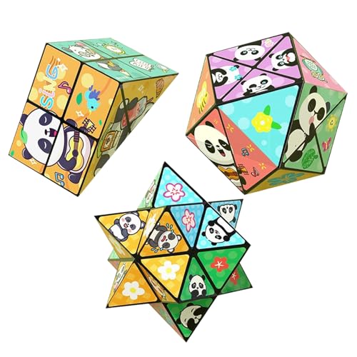 Kreatives, Faltbares Panda-Zauberwürfel-Spielzeug for Kinder, 3D-Flips-Zauberwürfel-Set, Stress- Und Angstabbau-Zauberwürfel, Verwandelt Puzzlewürfel for Unterwegs, Zappelschieber(3PCS(A)) von Aosrioylt