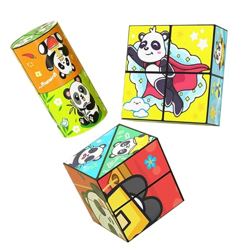 Kreatives, Faltbares Panda-Zauberwürfel-Spielzeug for Kinder, 3D-Flips-Zauberwürfel-Set, Stress- Und Angstabbau-Zauberwürfel, Verwandelt Puzzlewürfel for Unterwegs, Zappelschieber(3PCS(B)) von Aosrioylt