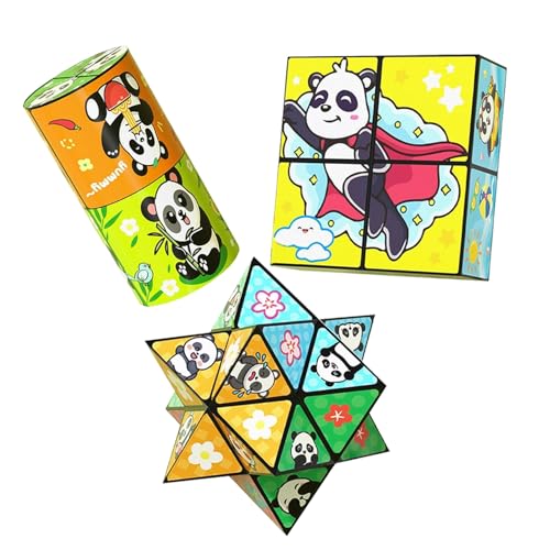 Kreatives, Faltbares Panda-Zauberwürfel-Spielzeug for Kinder, 3D-Flips-Zauberwürfel-Set, Stress- Und Angstabbau-Zauberwürfel, Verwandelt Puzzlewürfel for Unterwegs, Zappelschieber(3PCS(D)) von Aosrioylt