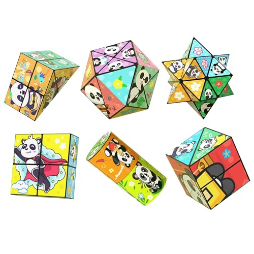 Kreatives, Faltbares Panda-Zauberwürfel-Spielzeug for Kinder, 3D-Flips-Zauberwürfel-Set, Stress- Und Angstabbau-Zauberwürfel, Verwandelt Puzzlewürfel for Unterwegs, Zappelschieber(6PCS) von Aosrioylt
