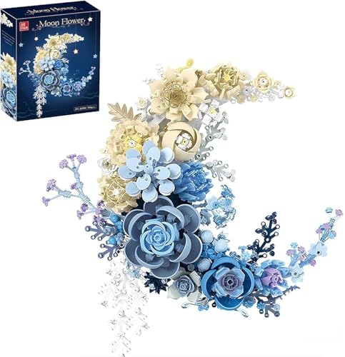 Moon Flower Building Set, Artificial Plant Flower Kit of Crescent Shaped Compatible with Lg, Pretty Pink Flower Bouquet Building Set Centerpieces for Tables or Wall, Unique Gift for Her & Him(Blue) von Aosrioylt