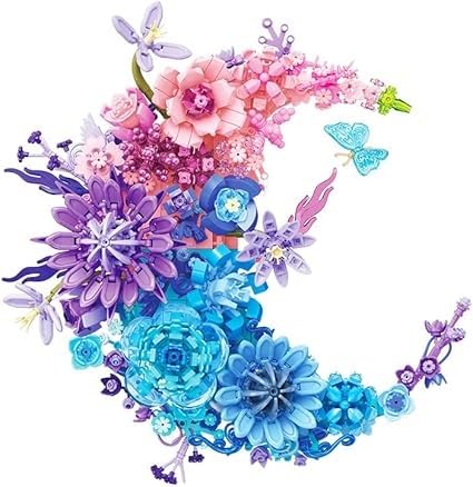 Moon Flower Building Set, Artificial Plant Flower Kit of Crescent Shaped Compatible with Lg, Pretty Pink Flower Bouquet Building Set Centerpieces for Tables or Wall, Unique Gift for Her & Him(Pink) von Aosrioylt
