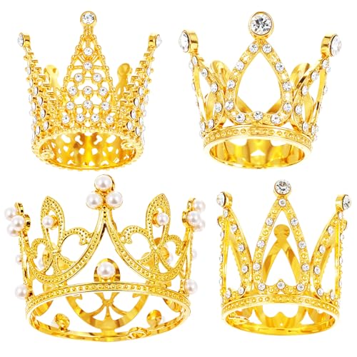 Apausvcm 4 Stück Mini Krone Kuchen Topper,Gold Krone Tortenaufsatz,Prinzessin Krone Cake Topper Deko,Kuchendekoration Perle Goldene Krone,für Kinder Braut Hochzeit Royal Thema Geburtstag Party von Apausvcm