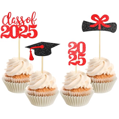 Cupcake-Topper für Abschlussfeier 2025, Glitzer-Cupcake-Topper, Abschlussfeier 2025, Cupcake-Topper, Congrats Grade Cap, Diplom, Cupcake-Picks für 2025 Abschlussfeier, Mottoparty, Kuchendekorationen von Apausvcm