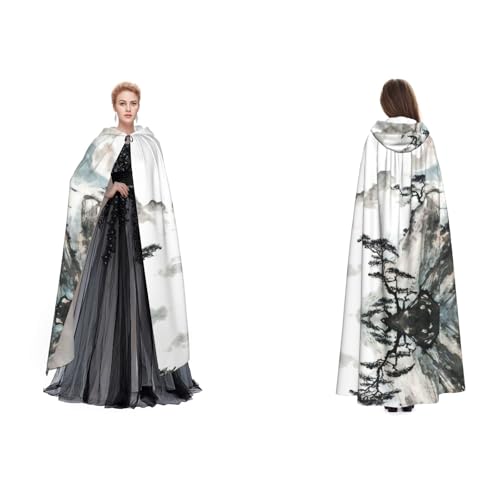 Apbdffjnf (Berg und Kiefernbaum) Druck Erwachsene Kapuzenumhang Mysteriöser Kapuzenumhang für Halloween Kostüm Party Weihnachten Cosplay von Apbdffjnf