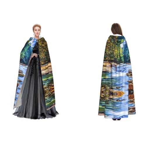 Apbdffjnf (Berg und See) bedruckter Kapuzenumhang für Erwachsene, geheimnisvoller Kapuzenumhang für Halloween, Kostümparty, Weihnachten, Cosplay von Apbdffjnf