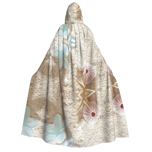 Apbdffjnf (Blaue Blume mit Seestern am Strand) Aufdruck, für Erwachsene, dicker Kapuzenumhang, Unisex, Umhang mit Kapuze, Halloween-Kapuzenumhang für Damen und Herren, weich und elastisch von Apbdffjnf