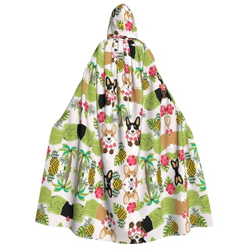 Apbdffjnf (Corgi Hawaiianischer tropischer Sommer-Ananas), dicker Kapuzenumhang für Erwachsene, Unisex, Umhang mit Kapuze, Halloween-Kapuzenumhang für Damen und Herren, weich und elastisch von Apbdffjnf