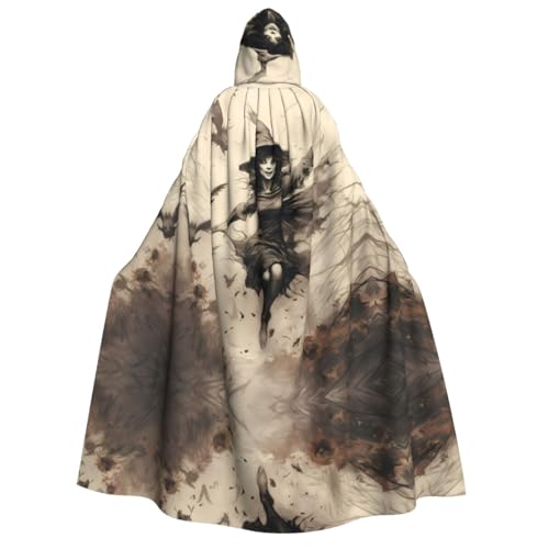 Apbdffjnf (Halloween-Hexe fliegend) Druck Erwachsene dicker Kapuzenumhang Unisex Umhang mit Kapuze Halloween Kapuzenumhang für Damen Herren weich und elastisch von Apbdffjnf
