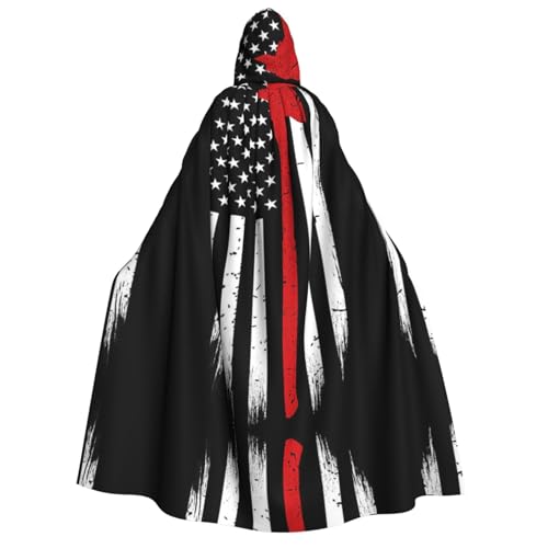 Apbdffjnf (Red Line Firefighter USA-Flagge) Aufdruck, Erwachsenen-Umhang, dicker Kapuzenumhang mit Kapuze, Unisex, Umhang mit Kapuze, Halloween-Kapuzenumhang für Damen und Herren, weich und elastisch von Apbdffjnf