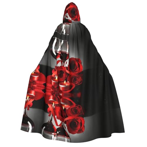Apbdffjnf (Rote Rose und Wein Romantischer Liebhaber) Druck Erwachsene Dicker Kapuzenumhang Unisex Umhang mit Kapuze Halloween Kapuzenumhang für Damen Herren Weich und Elastisch von Apbdffjnf