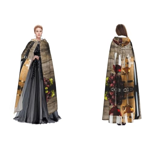 Apbdffjnf (Rotwein-Galssen und Trauben mit Holz) Druck Erwachsene Kapuzenumhang Mysteriöser Kapuzenumhang für Halloween Kostüm Party Weihnachten Cosplay von Apbdffjnf