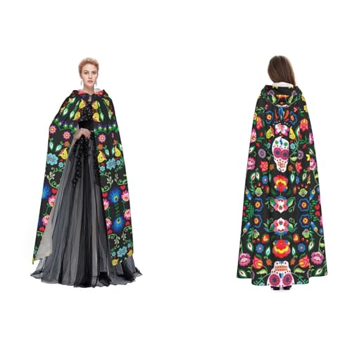 Apbdffjnf (Sugar Horror Skull and Flowers) Print Adult Hooded Cape Mysterious Hooded Cloak for Halloween Costume Party Christmas Cosplay von Apbdffjnf
