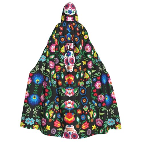 Apbdffjnf (Sugar Horror Skull and Flowers) Print Adult Thick Hooded Cloak Unisex Cloak with Hood, Halloween Hooded Cape for Women Men Soft and Elastic von Apbdffjnf