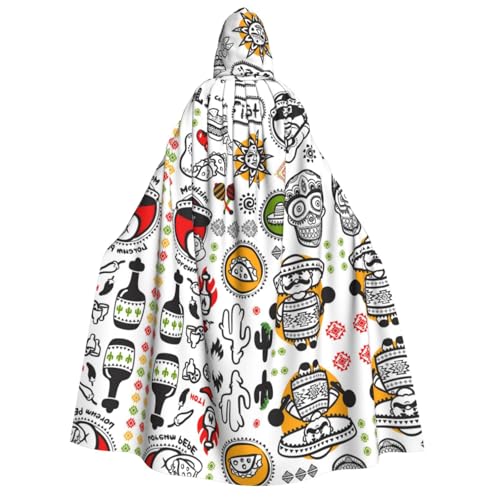 Apbdffjnf (mexikanische Salsa-Symbole) Aufdruck, für Erwachsene, dicker Kapuzenumhang, Unisex, Umhang mit Kapuze, Halloween-Kapuzenumhang für Damen und Herren, weich und elastisch von Apbdffjnf