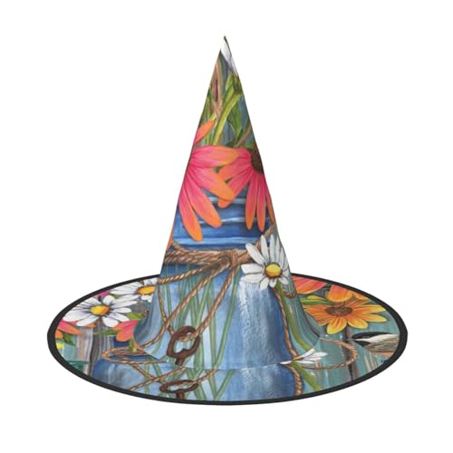 Apbdffjnf Bauernhof Frische Blumen Frühling Druck Halloween Hexenhut Spitz Hexenhut Kostüm Zubehör für Halloween Party Dekoration von Apbdffjnf