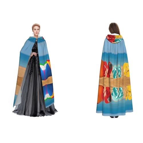 Apbdffjnf Bunte Flip-Flops mit Strandballondruck, geheimnisvoller Kapuzenumhang für Halloween, Party, Weihnachten, Cosplay von Apbdffjnf