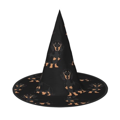 Apbdffjnf Dackel Weiner Haustier Hunde Druck Halloween Hexenhut Spitzer Hexenhut Kostüm Zubehör für Halloween Party Dekoration von Apbdffjnf