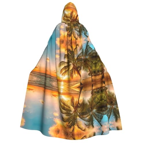 Apbdffjnf Dicker Kapuzenumhang für Erwachsene, Sonnenuntergang, Hawaii-Palme, Unisex, Umhang mit Kapuze, Halloween-Kapuzenumhang für Damen und Herren, weich und elastisch von Apbdffjnf