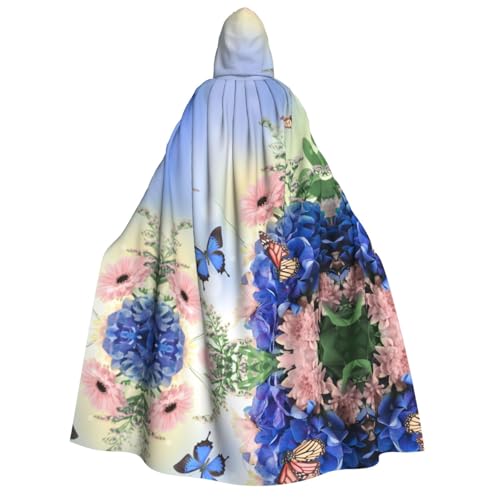 Apbdffjnf Dicker Kapuzenumhang für Erwachsene, blauer Schmetterling und Blumen, Unisex, Umhang mit Kapuze, Halloween-Kapuzenumhang für Damen und Herren, weich und elastisch von Apbdffjnf