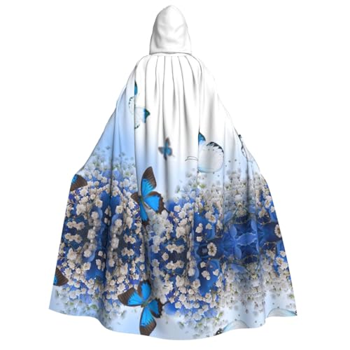 Apbdffjnf Dicker Kapuzenumhang für Erwachsene, blauer Schmetterlings-Aufdruck, Unisex, Umhang mit Kapuze, Halloween-Kapuzenumhang für Damen und Herren, weich und elastisch von Apbdffjnf
