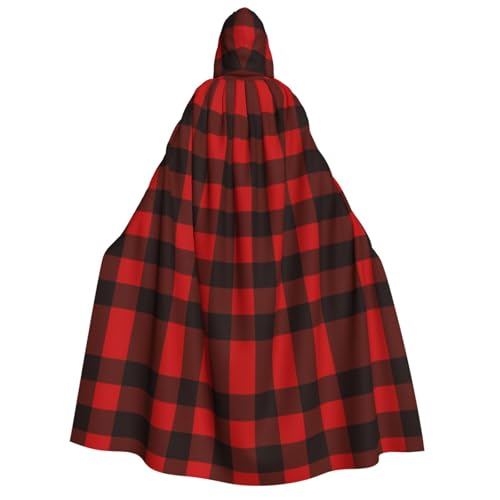 Apbdffjnf Dicker Kapuzenumhang für Erwachsene, kariert, Rot und Schwarz, Unisex, Umhang mit Kapuze, Halloween-Kapuzenumhang für Damen und Herren, weich und elastisch von Apbdffjnf