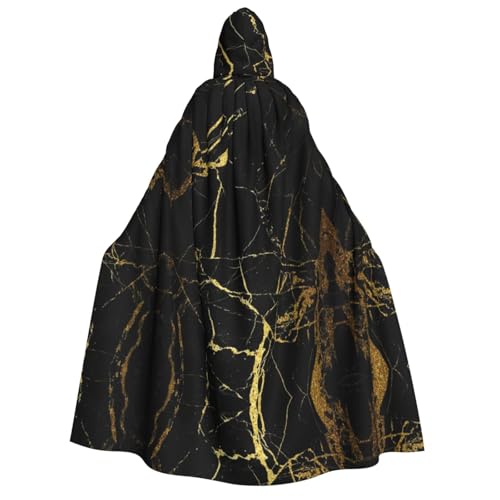 Apbdffjnf Dicker Kapuzenumhang für Erwachsene, schwarzer goldfarbener Marmor, Unisex, Umhang mit Kapuze, Halloween-Kapuzenumhang für Damen und Herren, weich und elastisch von Apbdffjnf