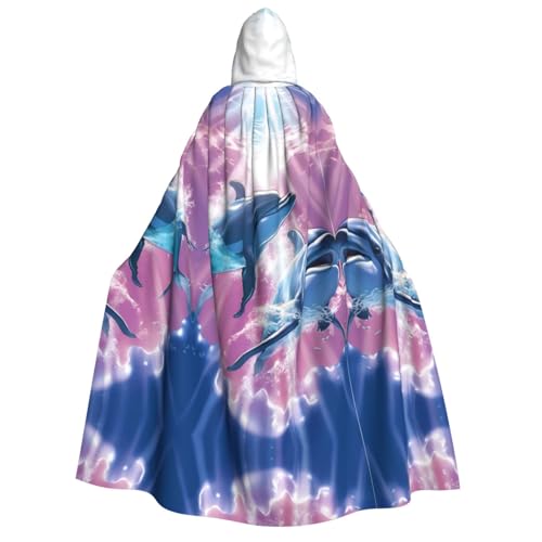 Apbdffjnf Dicker Kapuzenumhang mit Kapuze (Delfine in Love) für Erwachsene, Unisex, Umhang mit Kapuze, Halloween-Kapuzenumhang für Damen und Herren, weich und elastisch von Apbdffjnf