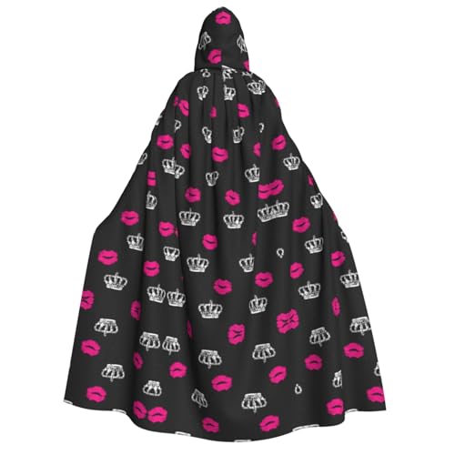 Apbdffjnf Dicker Kapuzenumhang mit Krone und Lippen, Unisex, mit Kapuze, Halloween-Kapuzenumhang für Damen und Herren, weich und elastisch von Apbdffjnf