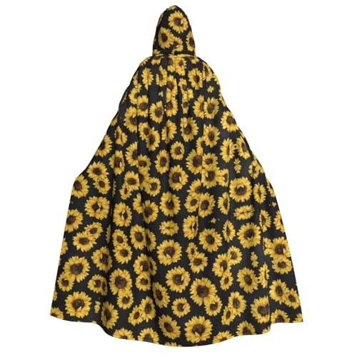 Apbdffjnf Dicker Kapuzenumhang mit goldener Sonnenblumen-Aufdruck, Unisex, Umhang mit Kapuze, Halloween-Kapuzenumhang für Damen und Herren, weich und elastisch von Apbdffjnf