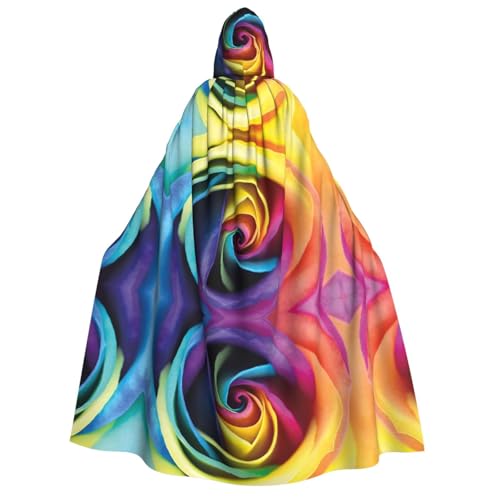 Apbdffjnf Erwachsenen-Umhang mit Kapuze (Regenbogen-Rosen-Blume), dicker Kapuzenumhang mit Kapuze, Unisex, Umhang mit Kapuze, für Damen und Herren, weich und elastisch von Apbdffjnf