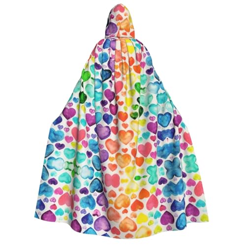 Apbdffjnf Erwachsenen-Umhang mit Kapuze (Regenbogenherzen), dick, Unisex, Umhang mit Kapuze, Halloween-Kapuzenumhang für Damen und Herren, weich und elastisch von Apbdffjnf