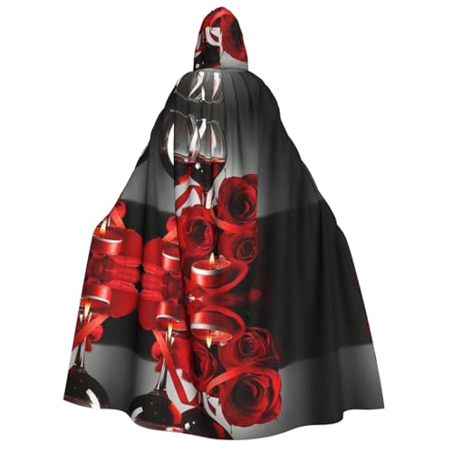 Apbdffjnf Erwachsenen-Umhang mit dicker Kapuze (Rotweinrose und Kerze), Unisex, Umhang mit Kapuze, Halloween-Kapuzenumhang für Damen und Herren, weich und elastisch von Apbdffjnf