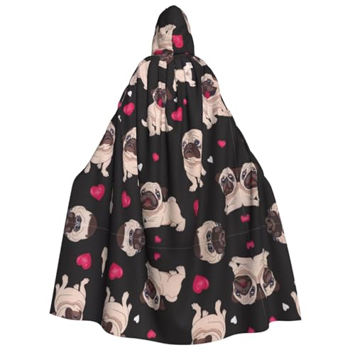Apbdffjnf Erwachsenen-Umhang mit süßem Mops-Aufdruck, dicker Kapuzenumhang, Unisex, Umhang mit Kapuze, Halloween-Kapuzenumhang für Damen und Herren, weich und elastisch von Apbdffjnf