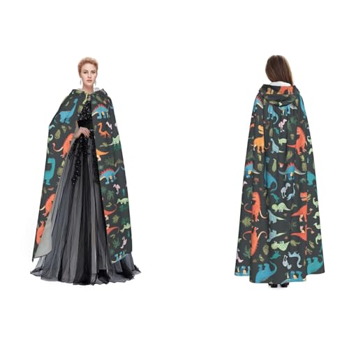 Apbdffjnf Geheimnisvoller Kapuzenumhang für Erwachsene, Cartoon-Dinosaurier-Druck, für Halloween, Party, Weihnachten, Cosplay von Apbdffjnf