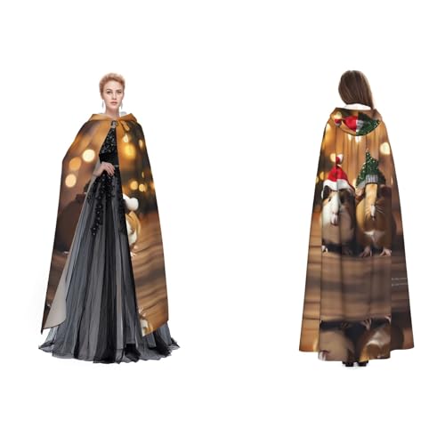 Apbdffjnf Geheimnisvoller Kapuzenumhang für Erwachsene (Meerschweinchen mit Weihnachtshut) für Halloween, Party, Weihnachten, Cosplay von Apbdffjnf