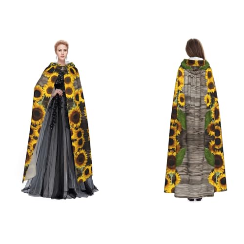 Apbdffjnf Geheimnisvoller Kapuzenumhang für Erwachsene (Sonnenblumenholzbrett) für Halloween, Party, Weihnachten, Cosplay von Apbdffjnf