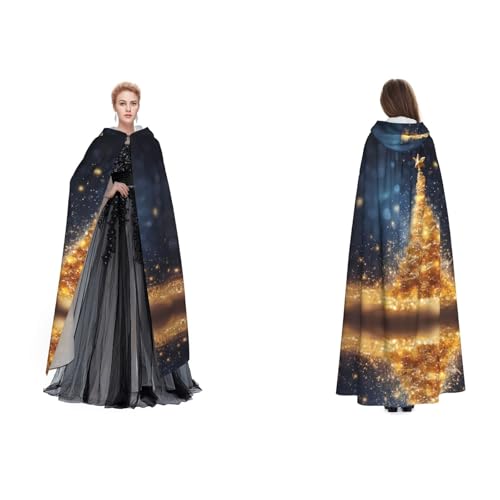 Apbdffjnf Geheimnisvoller Kapuzenumhang für Erwachsene (Weihnachtsbaum mit goldenem Glitzer) für Halloween, Party, Weihnachten, Cosplay von Apbdffjnf