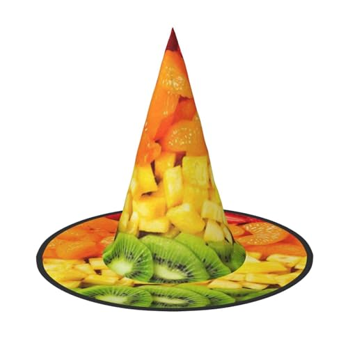 Apbdffjnf Halloween-Hexenhut mit Frucht-Regenbogen-Druck, spitzer Hexenhut, Kostümzubehör für Halloween-Party-Dekoration von Apbdffjnf