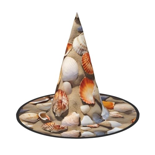 Apbdffjnf Halloween-Hexenhut mit Strandmuscheln, spitzer Hexenhut, Kostümzubehör für Halloween-Party-Dekoration von Apbdffjnf