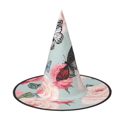 Apbdffjnf Halloween-Hexenhut mit buntem Blumendruck, spitzer Hexenhut, Kostümzubehör für Halloween-Party-Dekoration von Apbdffjnf