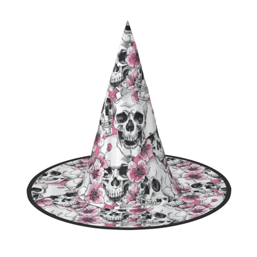 Apbdffjnf Halloween-Hexenhut mit floralem Totenkopf-Druck, spitzer Hexenhut, Kostümzubehör für Halloween-Party-Dekoration von Apbdffjnf