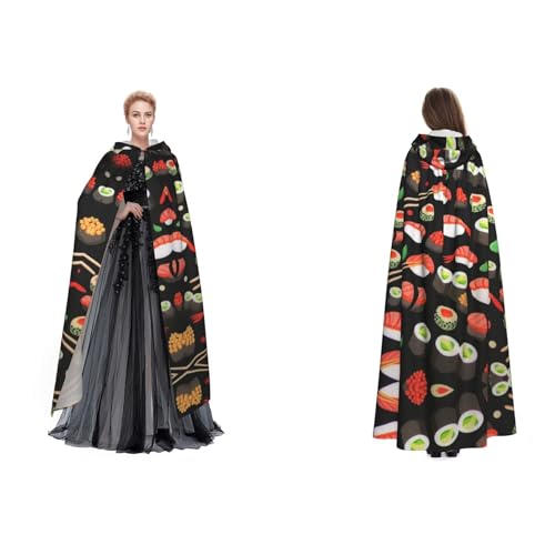 Apbdffjnf Japanischer Sushi-Garnelen-Aufdruck, Erwachsenen-Kapuzenumhang, geheimnisvoller Kapuzenumhang für Halloween, Kostümparty, Weihnachten, Cosplay von Apbdffjnf