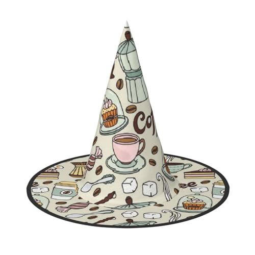 Apbdffjnf Kaffee und Süßigkeiten Zucker Druck Halloween Hexenhut Spitzer Hexenhut Kostüm Zubehör für Halloween Party Dekoration von Apbdffjnf